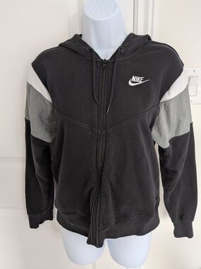 Nike Black Hoodie Jacket with Gray and White Panels